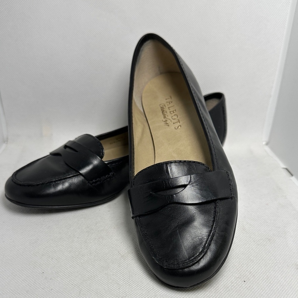 Talbots Black Leather Penny Loafer Flats Size 5.5